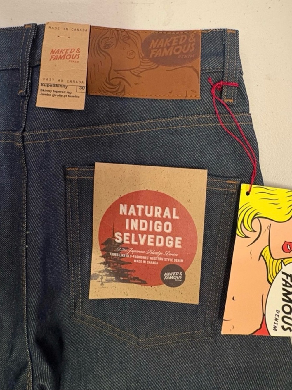 NWT- Naked & Famous natural indigo Selvedge denim jeans 30 x 30